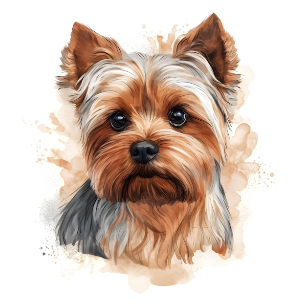 Un dibujo de acuarela de un yorkshire terrier.