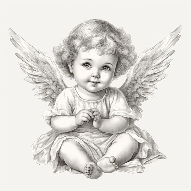 un dibujo de un ángel bebé sentado sobre una manta ai generativo