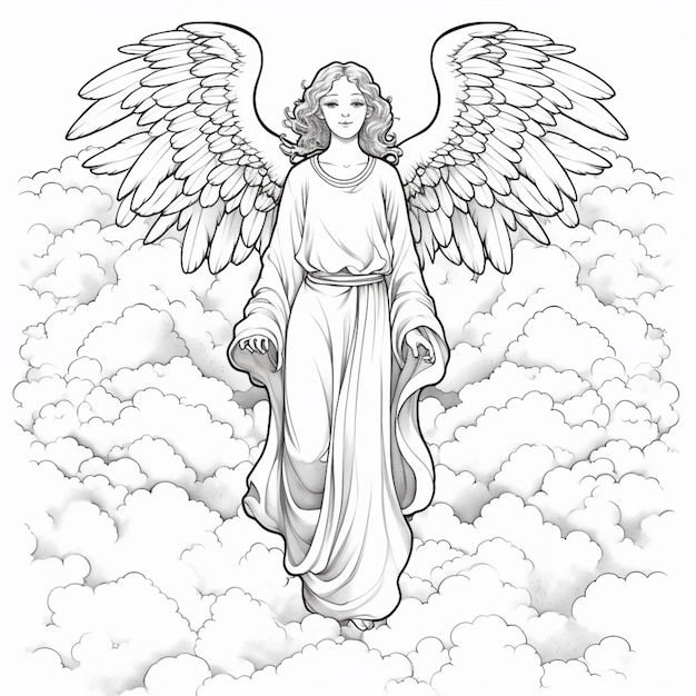 un dibujo de un ángel en las nubes con un halo generativo ai