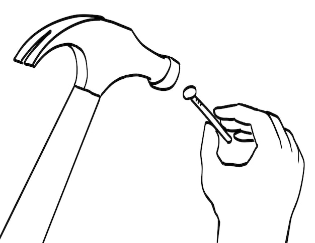 Dibujo en ángulo alto con clavos de martillo a mano