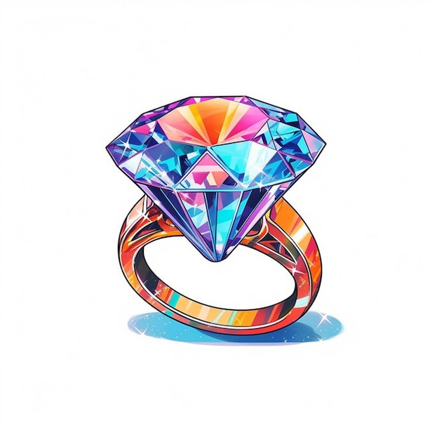 Un dibujo de un anillo de diamantes con un centro generativo de color arcoíris.