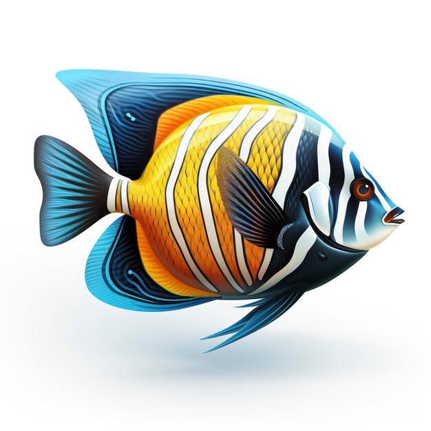 Foto el dibujo animado de angelfish en 3d aislado sobre un fondo blanco