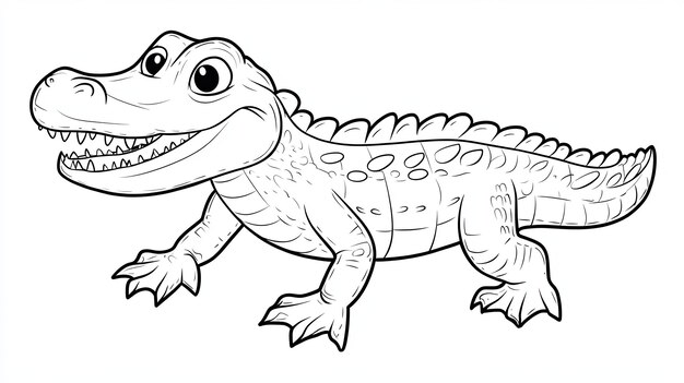 Un dibujo animado de un cocodrilo con una sonrisa dentada mirando hacia la derecha con escamas visibles
