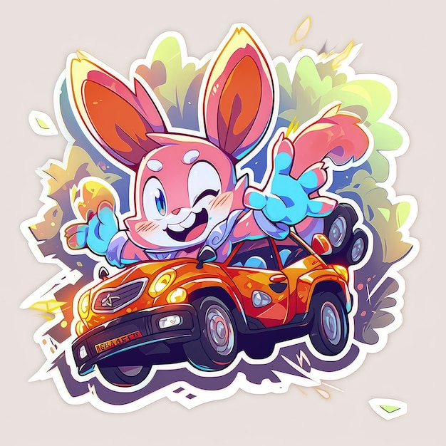 Un dibujo animado de un conejo en un auto que dice "te amo".