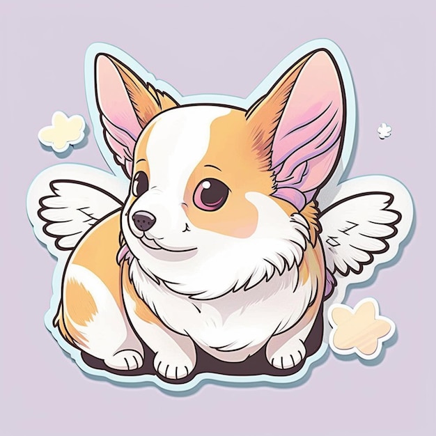 Dibujo animado de un corgi con alas y una mariposa generativa ai