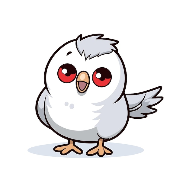 Un dibujo animado de un pájaro con ojos rojos y un fondo blanco.