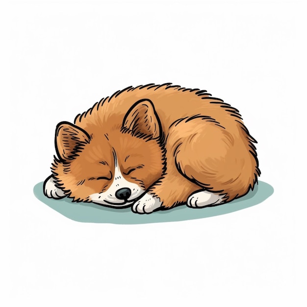 dibujo animado de un perro corgi durmiendo con los ojos cerrados