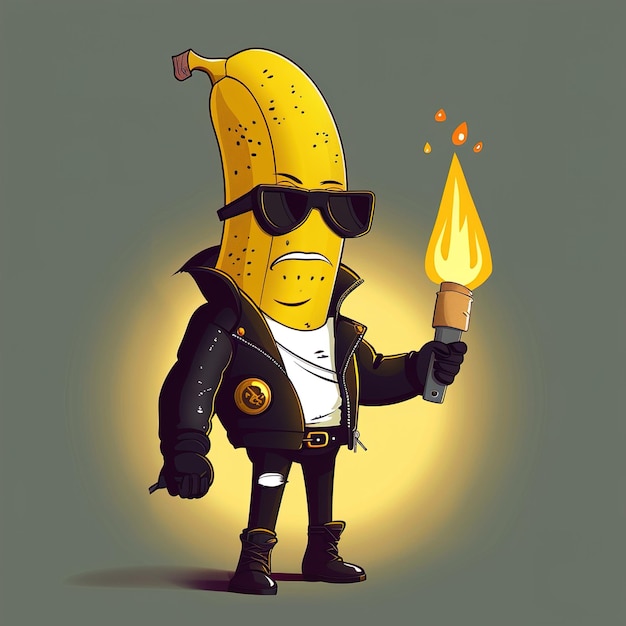 Foto un dibujo animado de un plátano con un plácano amarillo en la cabeza