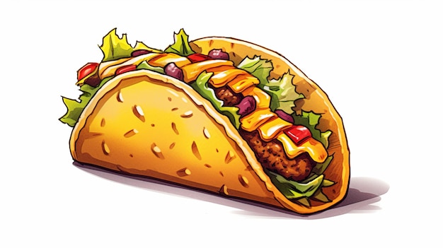 Un dibujo animado de taco detallado clip art fondo blanco generativo ai