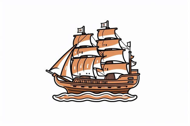 Un dibujo animado de un velero con una bandera en el frente generativo ai
