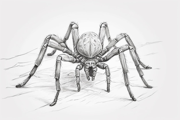 Un dibujo de una araña con una cabeza grande.