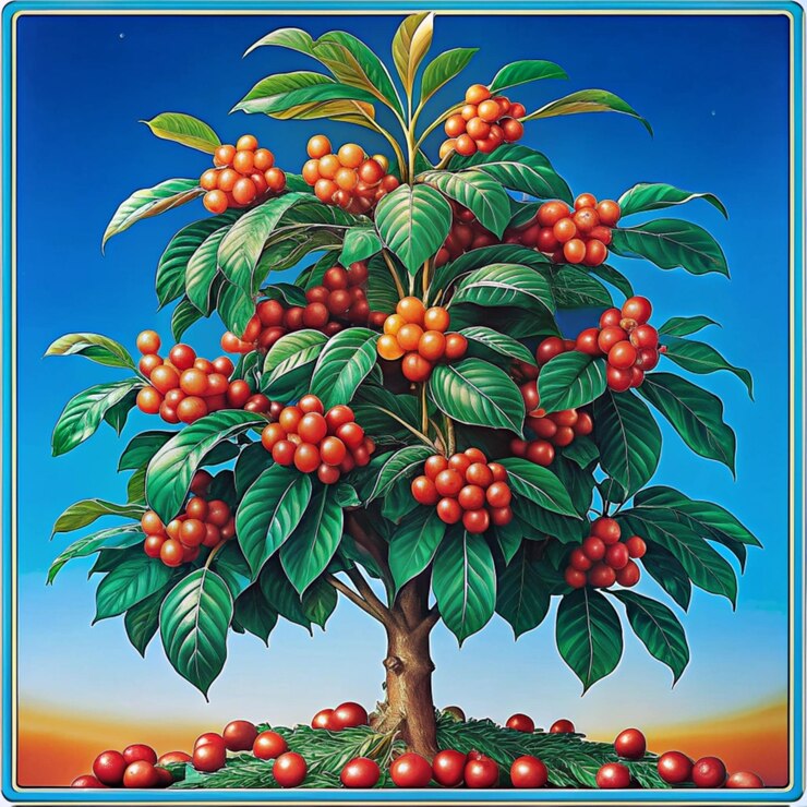Foto un dibujo de un árbol con bayas y la palabra " cerezas "