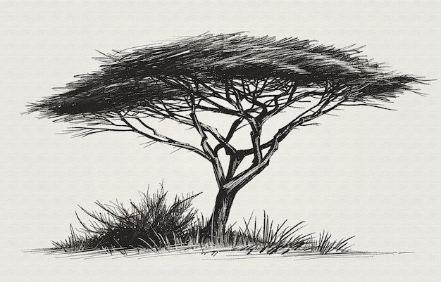 un dibujo de un árbol con un contorno negro