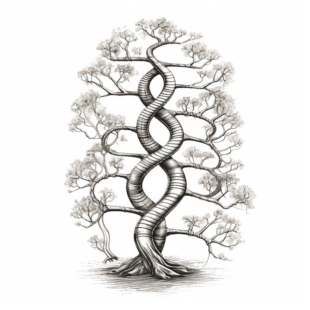 Foto un dibujo de un árbol con una estructura en espiral en el medio generativo ai