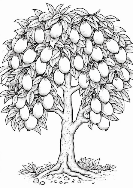 Un dibujo de un árbol con frutas AI Generative