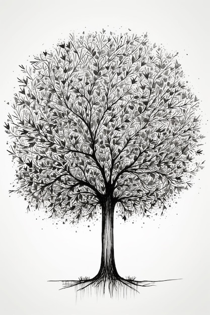 un dibujo de un árbol con hojas y ramas ai generativo