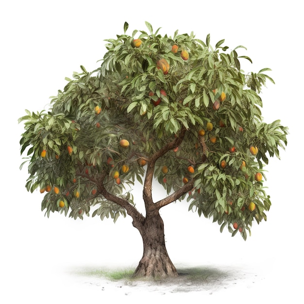 Un dibujo de un árbol de mango con un fondo verde.