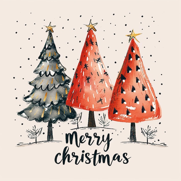 un dibujo de un árbol de Navidad con copos de nieve en él