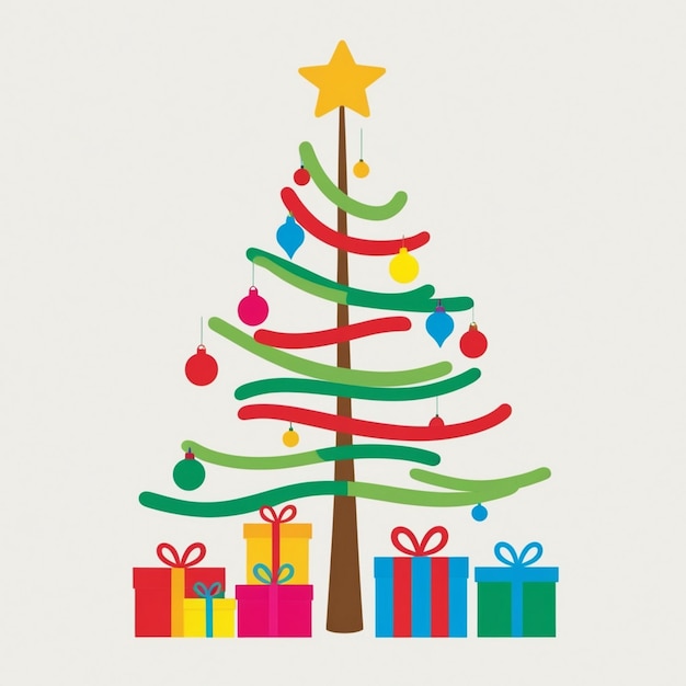 un dibujo de un árbol de navidad con regalos debajo