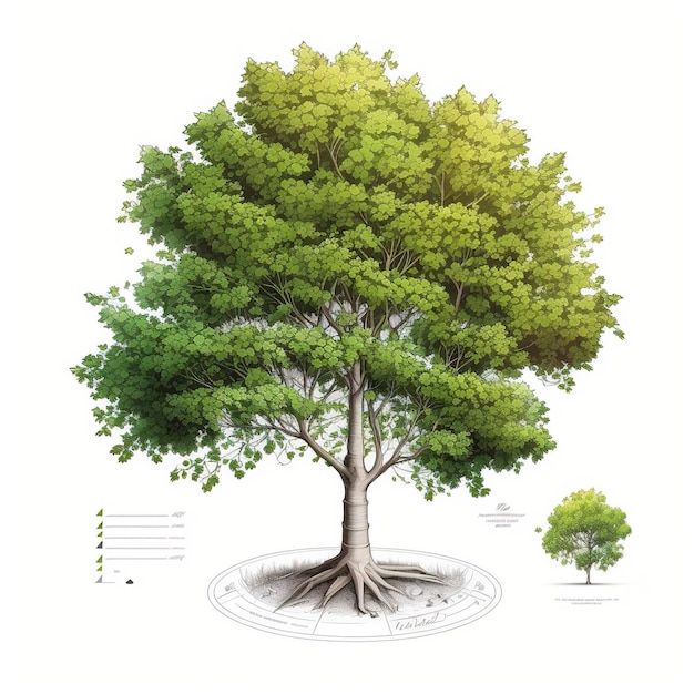 Un dibujo de un árbol con los números 1 y 2 en él