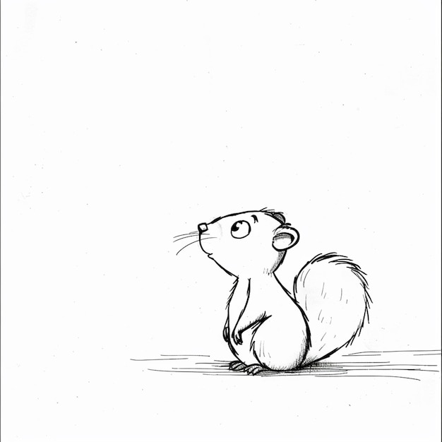 dibujo de una ardilla sentada en el suelo con la cola hacia arriba