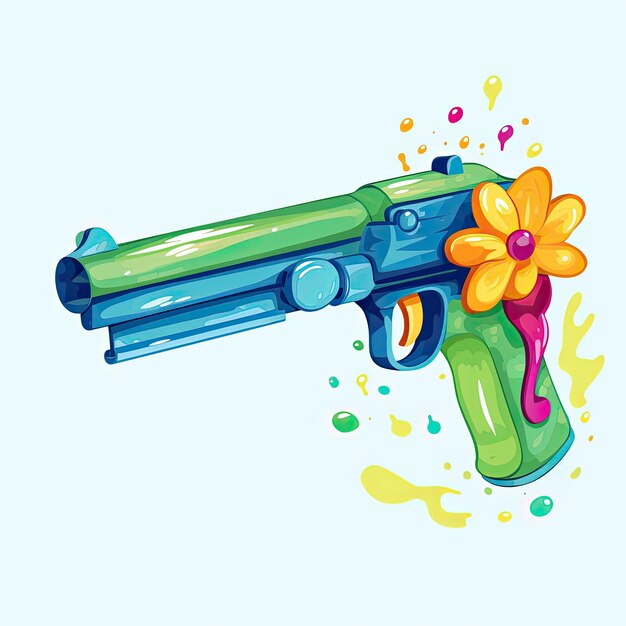 Foto un dibujo de un arma que tiene una flor en él