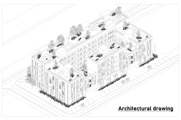 Dibujo arquitectónico. Arquitectura moderna. Plano de casa. fondo arquitectonico