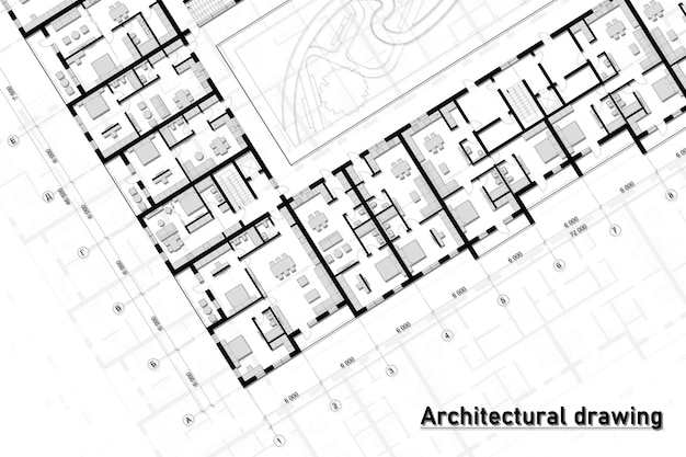 Dibujo arquitectónico. Arquitectura moderna. Plano de casa. fondo arquitectonico