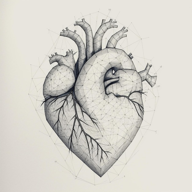 Foto dibujo arrafado de un corazón con una estructura de marco de alambre generativa ai