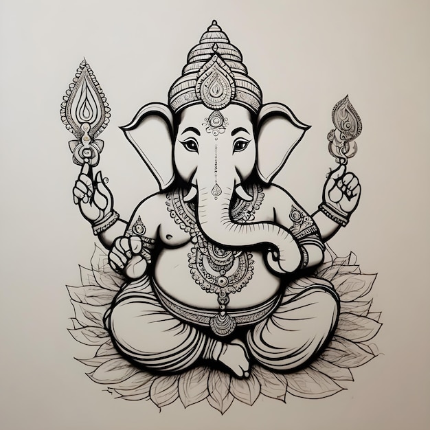 Un dibujo artificial de Ganesha hecho con líneas estéticas minimalistas