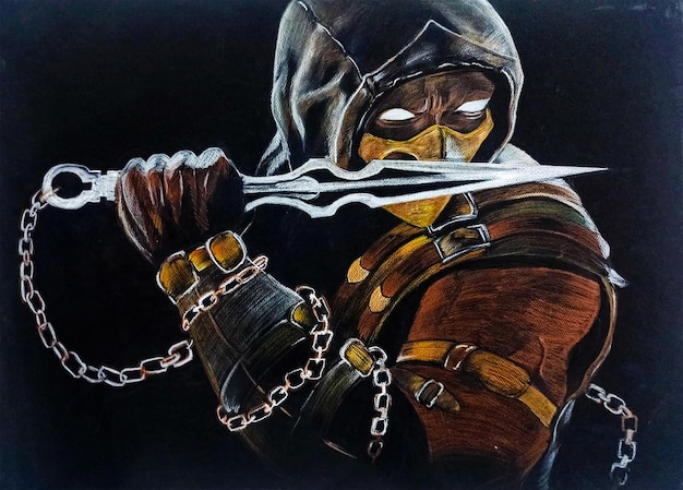Un dibujo de un asesino sosteniendo una espada.