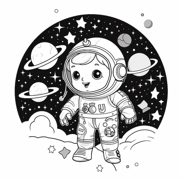 un dibujo de un astronauta con una nave espacial en él