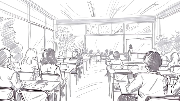 un dibujo de un aula con un aula con una aula con una pantalla que dice quot clase quot