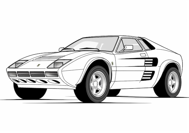 un dibujo de un auto deportivo blanco con una raya negra ai generativo