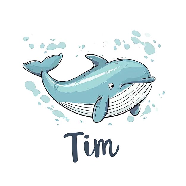 Foto un dibujo de una ballena azul con la palabra tim debajo