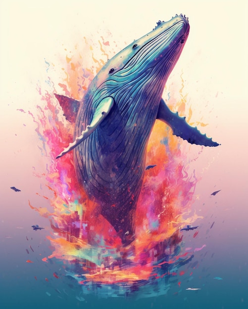 Foto un dibujo de una ballena azul con las palabras 