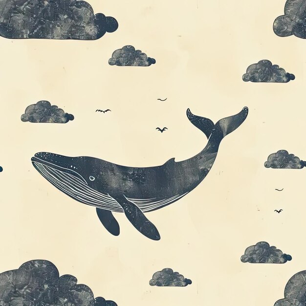 Un dibujo de una ballena en el cielo