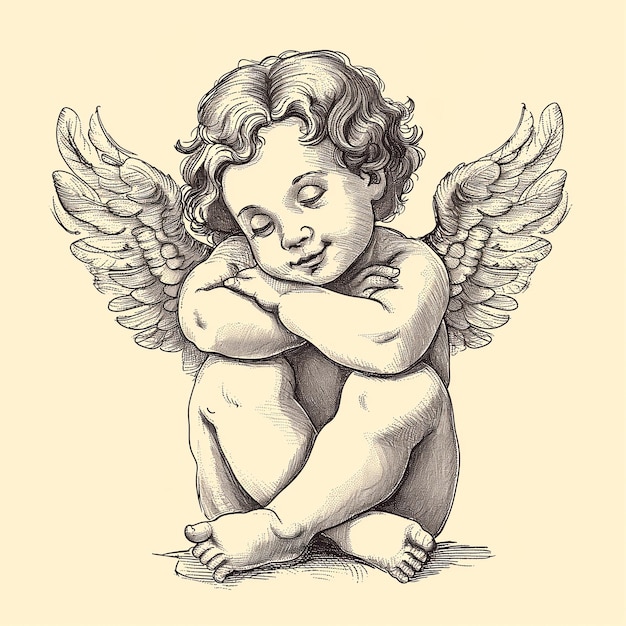 Dibujo de bebé ángel dibujado a mano