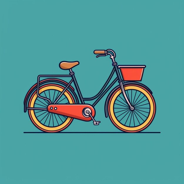 un dibujo de una bicicleta con una canasta roja en el frente.