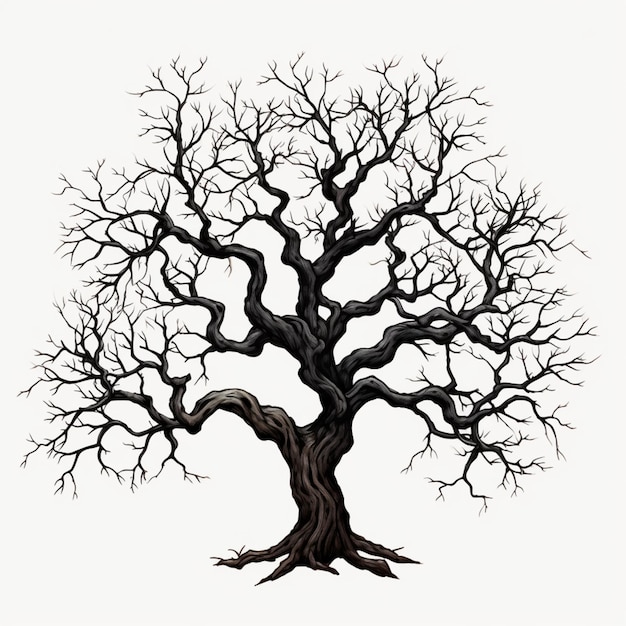 un dibujo en blanco y negro de un árbol sin hojas generativas ai