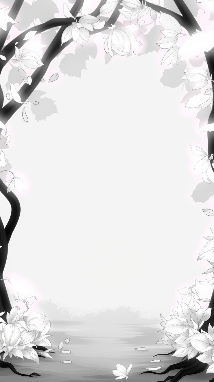 Un dibujo blanco y negro de un árbol con hojas y ramas