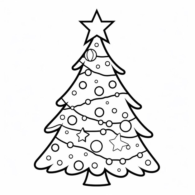 Foto un dibujo en blanco y negro de un árbol de navidad con adornos generativos ai