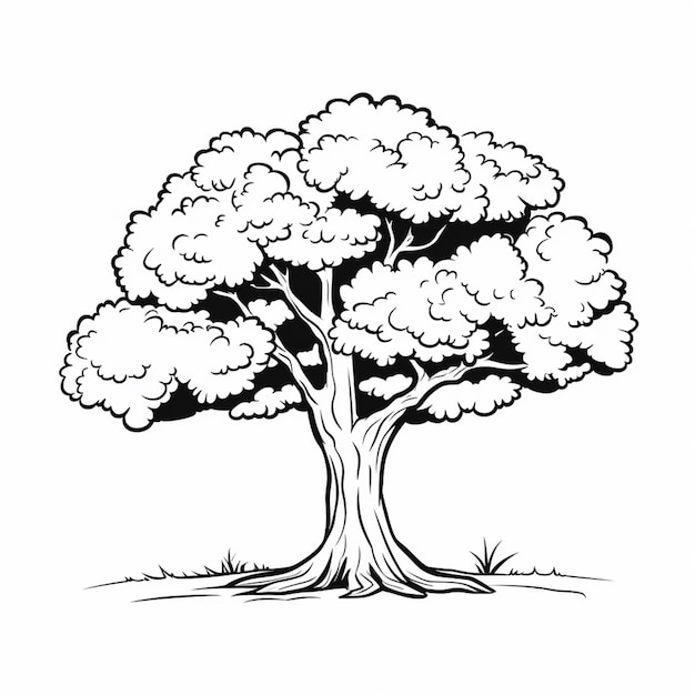 un dibujo en blanco y negro de un árbol con nubes generativo ai