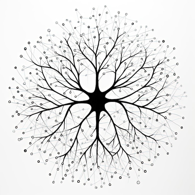 Foto un dibujo en blanco y negro de un árbol con ramas en el estilo molecular