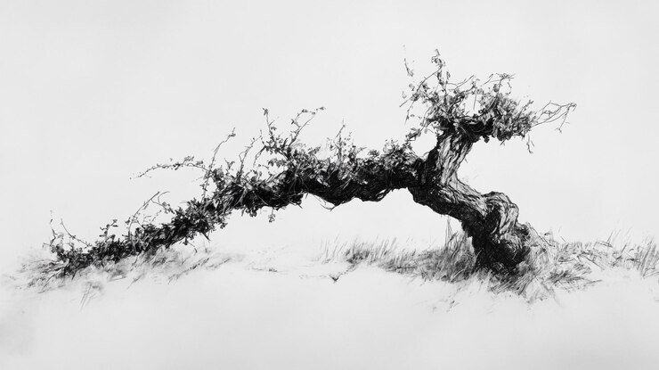 Foto un dibujo en blanco y negro de un árbol con el título citado en blanco y blanco