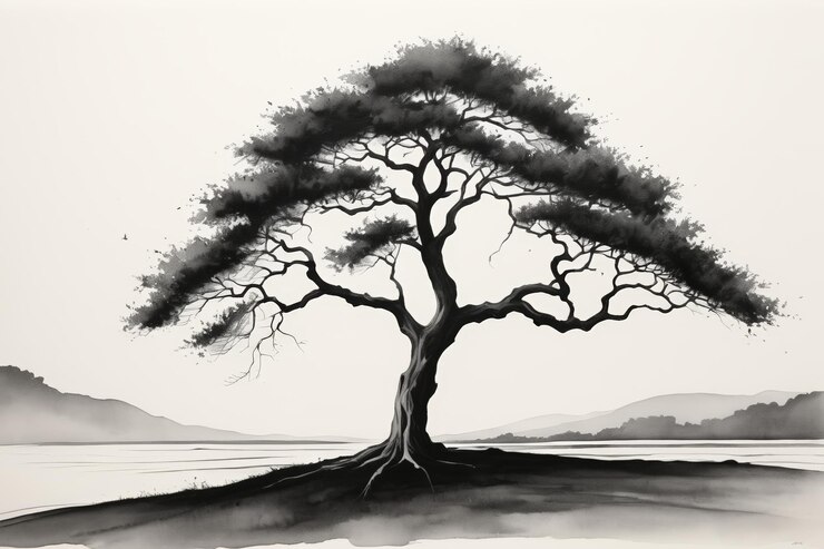 Foto un dibujo en blanco y negro de un árbol