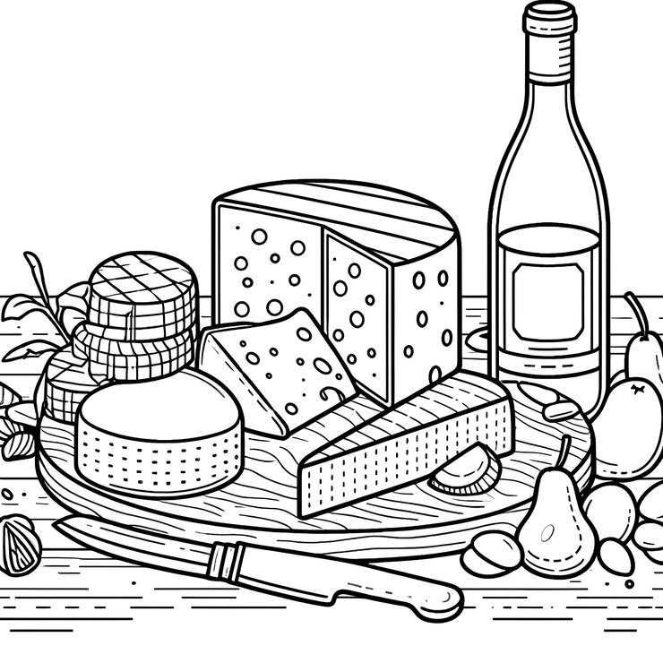 un dibujo en blanco y negro de una botella de vino y una botilla de vino
