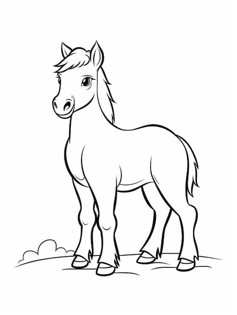 un dibujo en blanco y negro de un caballo parado en la hierba. IA generativa.