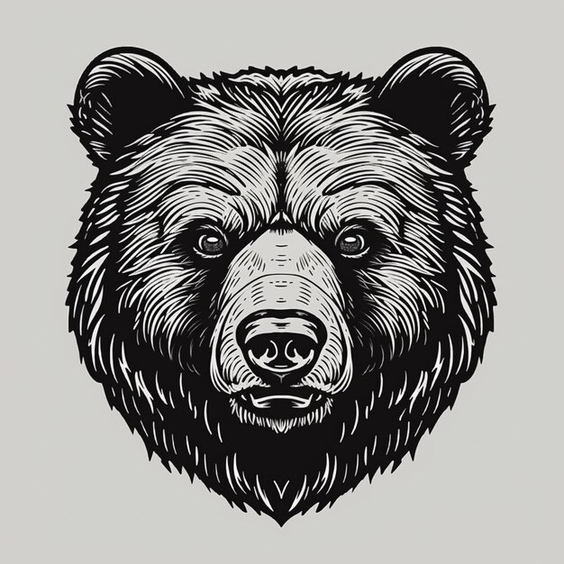 Foto un dibujo en blanco y negro de una cabeza de oso generativo ai