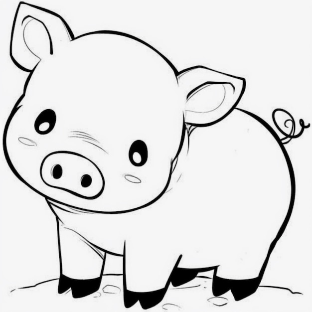 un dibujo en blanco y negro de un cerdo de pie en la suciedad generativa ai